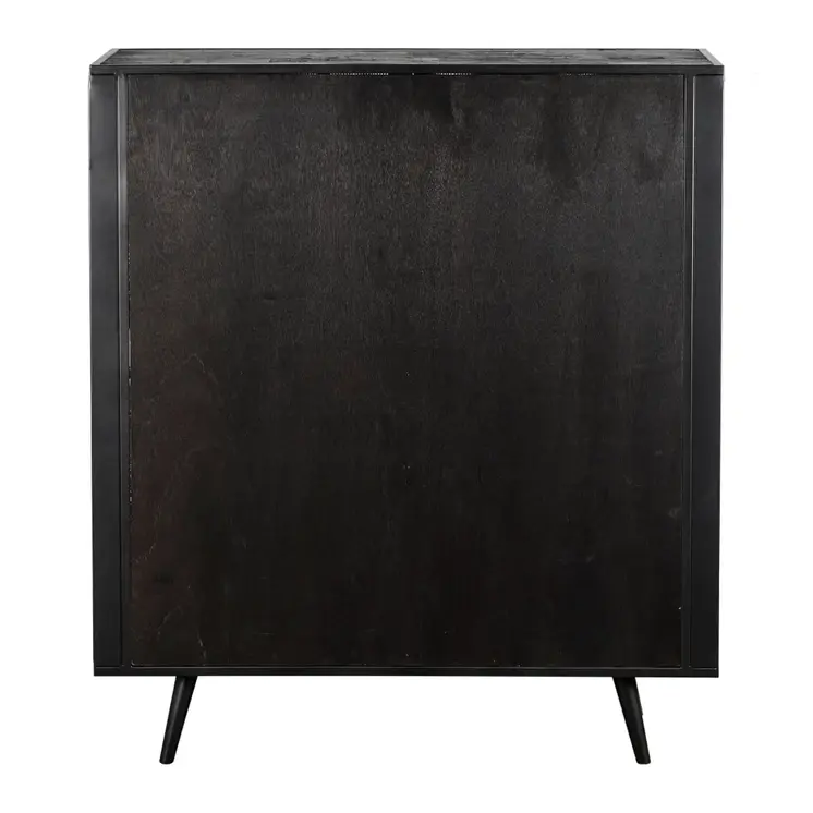 51" Black And Natural Wood And Rattan Accent Cabinet