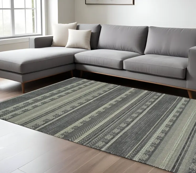 8' X 11' Black And Ivory Geometric Area Rug