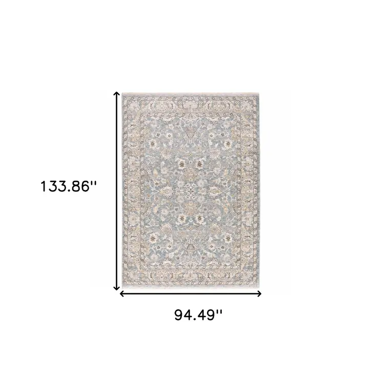 8' X 11' Blue And Ivory Oriental Distressed Area Rug