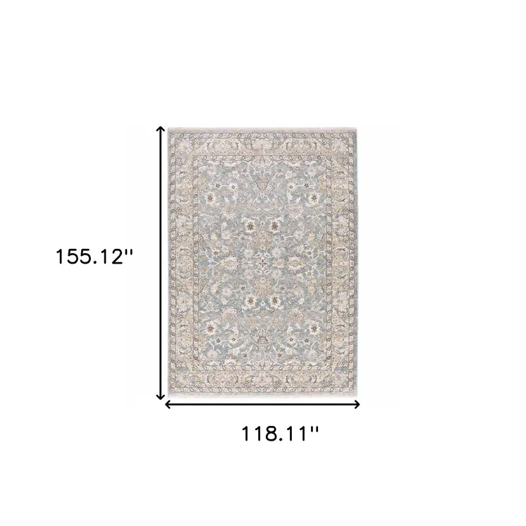 10' X 13' Blue And Ivory Oriental Distressed Area Rug
