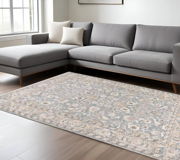 10' X 13' Blue And Ivory Oriental Distressed Area Rug