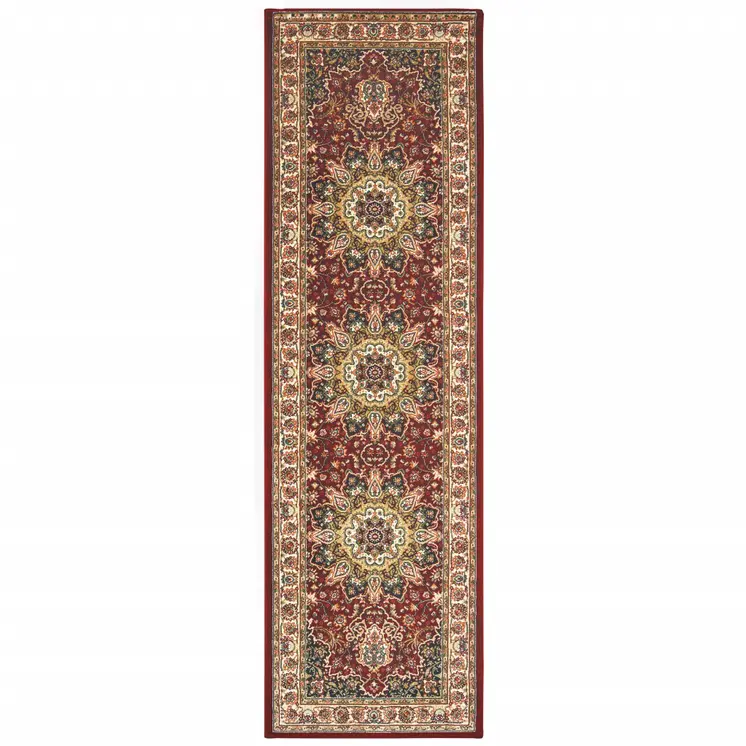 8' Red And Ivory Runner Rug