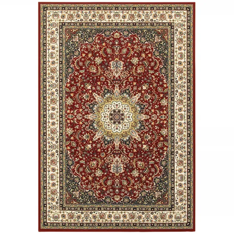 4' X 6' Red And Ivory Floral Medallion Area Rug