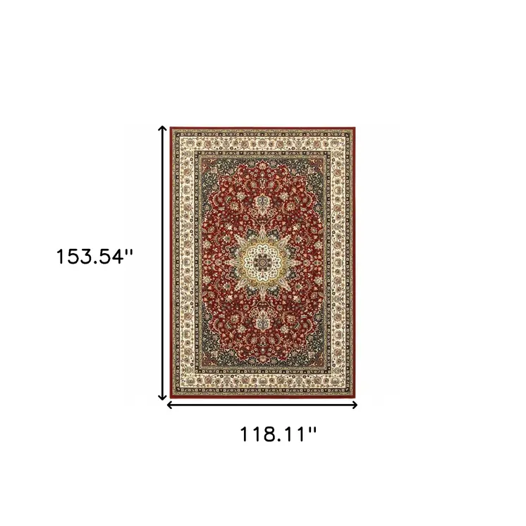 10' X 13' Red And Ivory Floral Medallion Area Rug