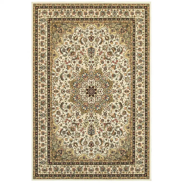 8' X 11' Ivory And Beige Floral Medallion Area Rug