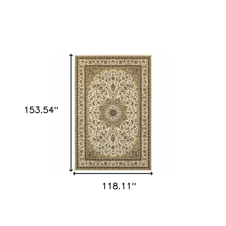 10' X 13' Ivory And Beige Floral Medallion Area Rug