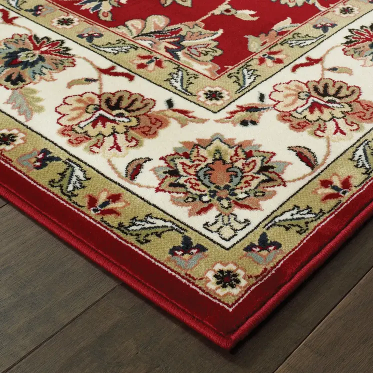8' Red And Ivory Runner Rug