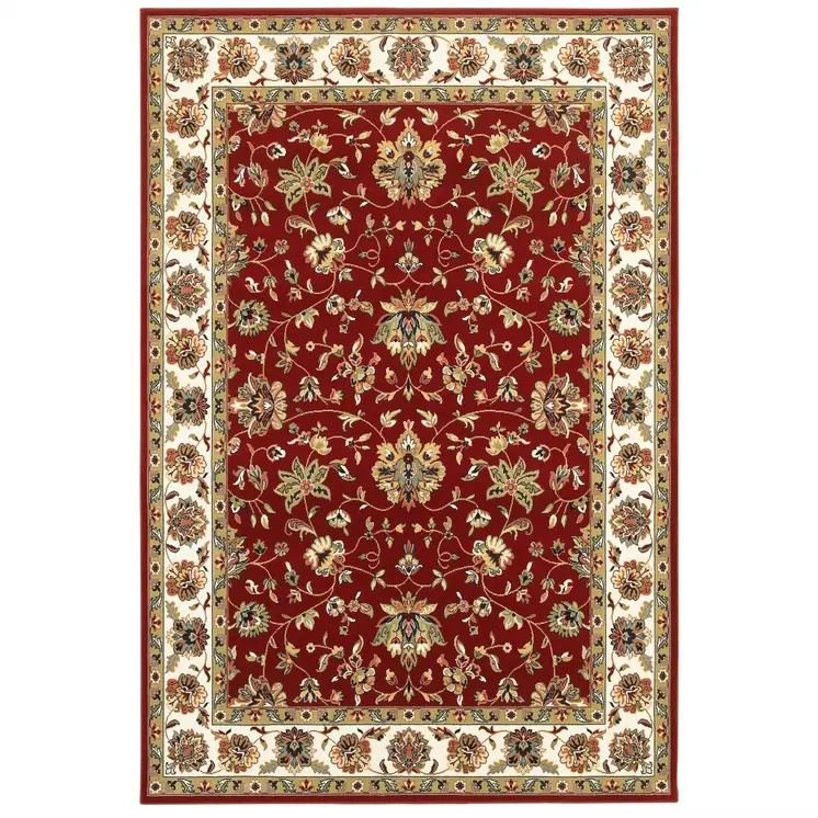 4' X 6' Red And Ivory Oriental Area Rug