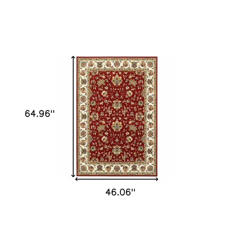 4' X 6' Red And Ivory Oriental Area Rug