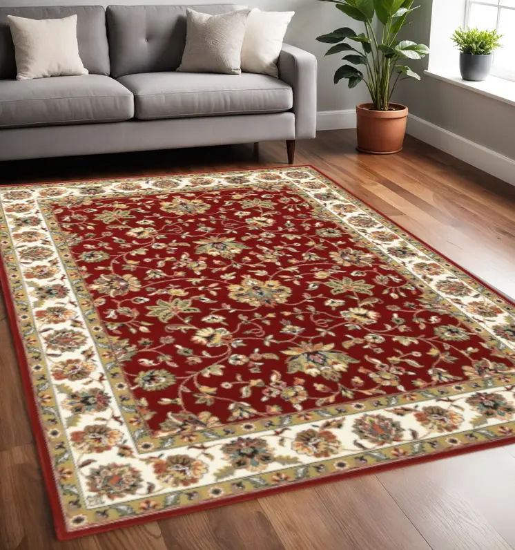 4' X 6' Red And Ivory Oriental Area Rug