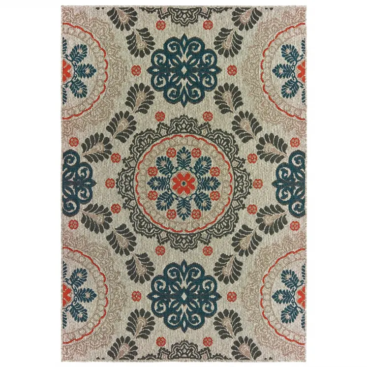 3' X 5' Blue And Gray Damask Indoor Outdoor Area Rug