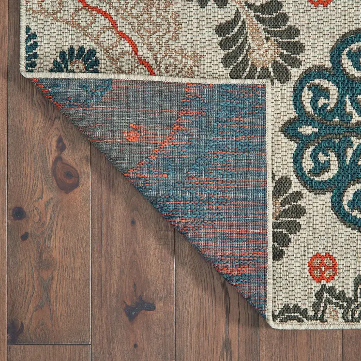 10' X 13' Blue And Gray Damask Indoor Outdoor Area Rug