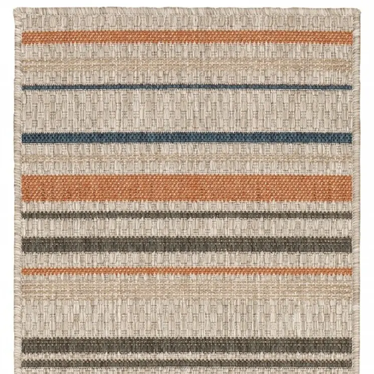 8' Blue And Gray Striped Indoor Outdoor Area Rug
