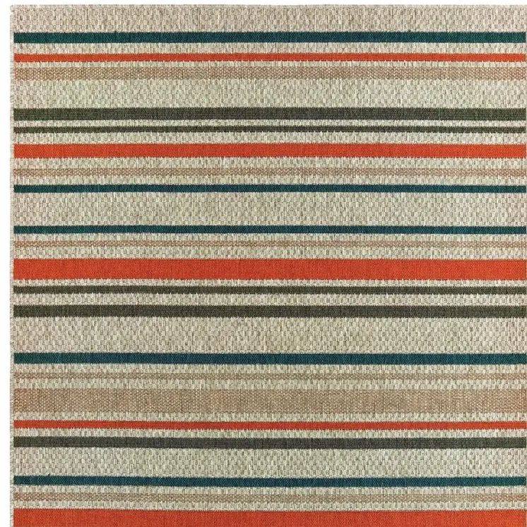 3' X 5' Blue And Gray Striped Indoor Outdoor Area Rug