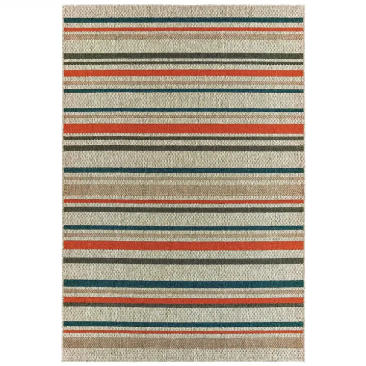 7' X 9' Blue And Gray Striped Indoor Outdoor Area Rug
