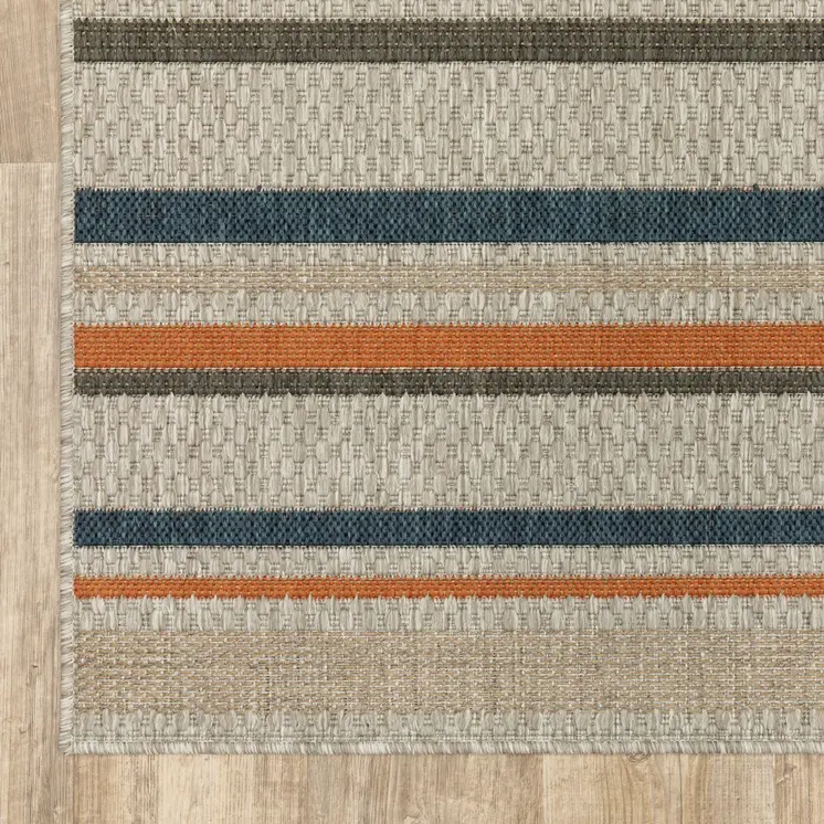 7' X 9' Blue And Gray Striped Indoor Outdoor Area Rug