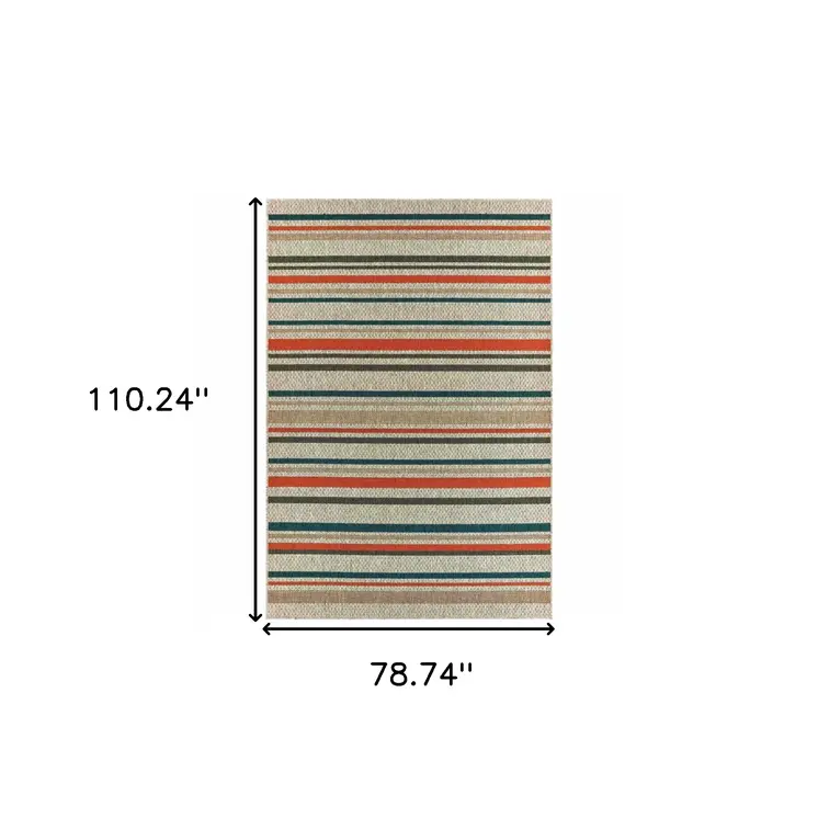 7' X 9' Blue And Gray Striped Indoor Outdoor Area Rug