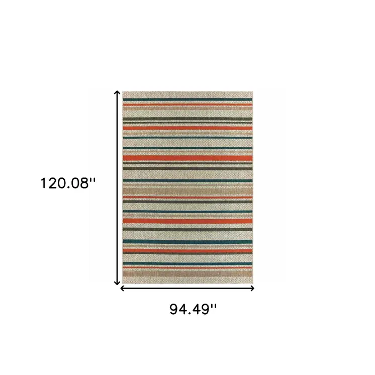 8' X 10' Blue And Gray Striped Indoor Outdoor Area Rug