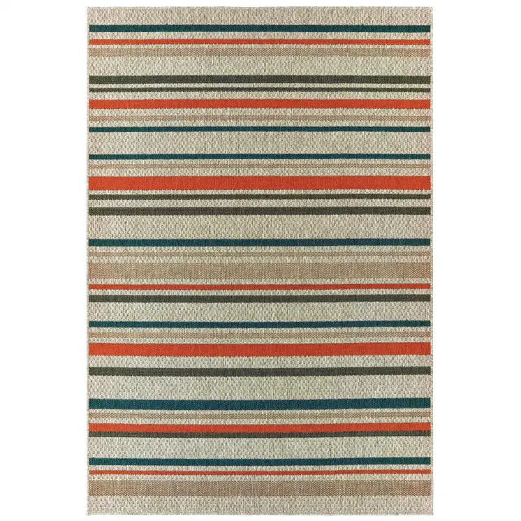 8' X 10' Blue And Gray Striped Indoor Outdoor Area Rug
