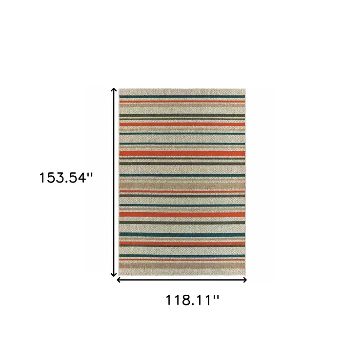 10' X 13' Blue And Gray Striped Indoor Outdoor Area Rug