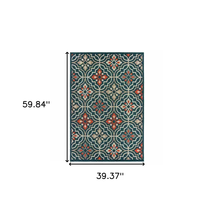 3' X 5' Blue and Orange Moroccan Indoor Outdoor Area Rug