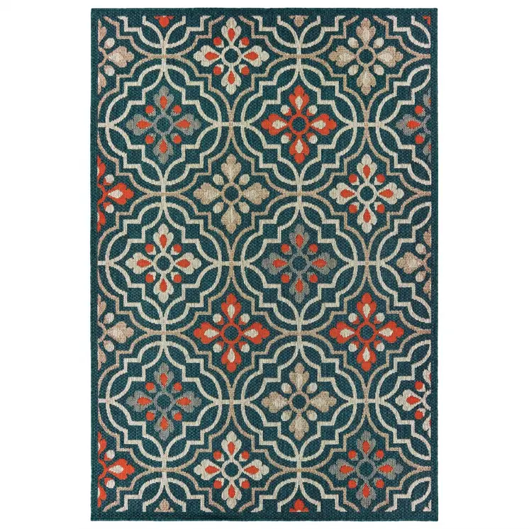 10' X 13' Blue and Orange Moroccan Indoor Outdoor Area Rug