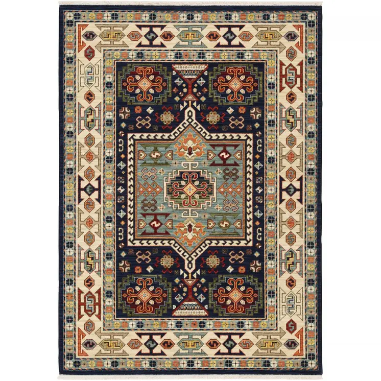 3' X 5' Blue And Ivory Medallion Area Rug