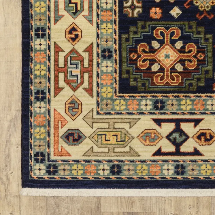 3' X 5' Blue And Ivory Medallion Area Rug