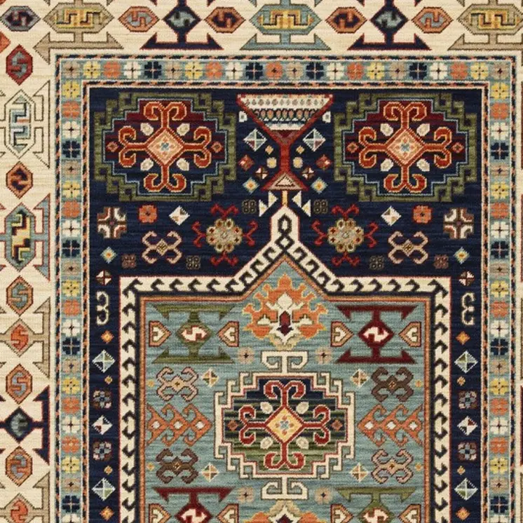3' X 5' Blue And Ivory Medallion Area Rug
