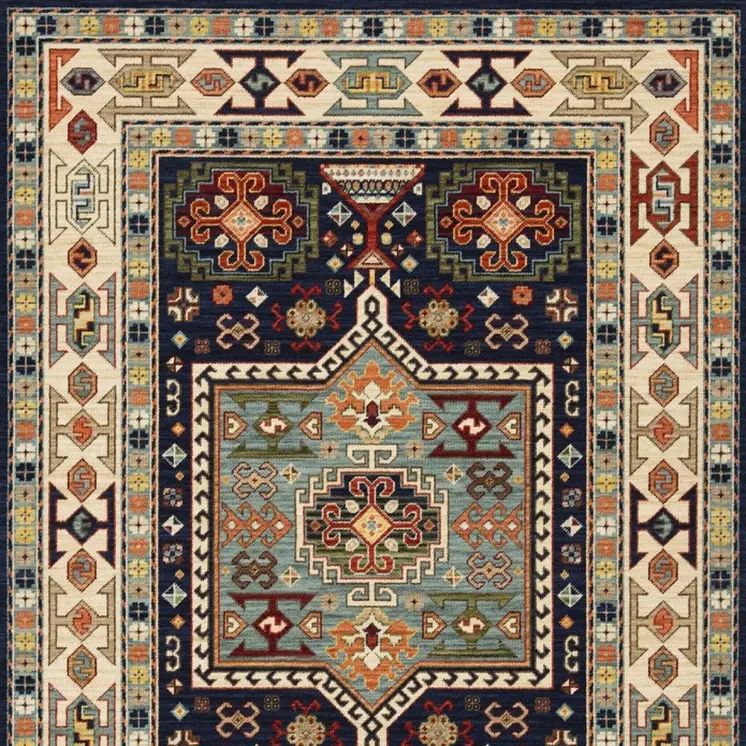 3' X 5' Blue And Ivory Medallion Area Rug
