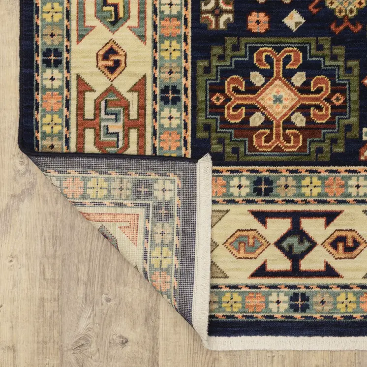 5' X 8' Blue And Ivory Medallion Area Rug