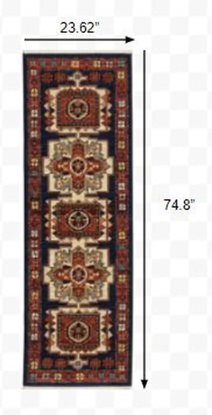6' Blue And Beige Wool Handmade Runner Rug