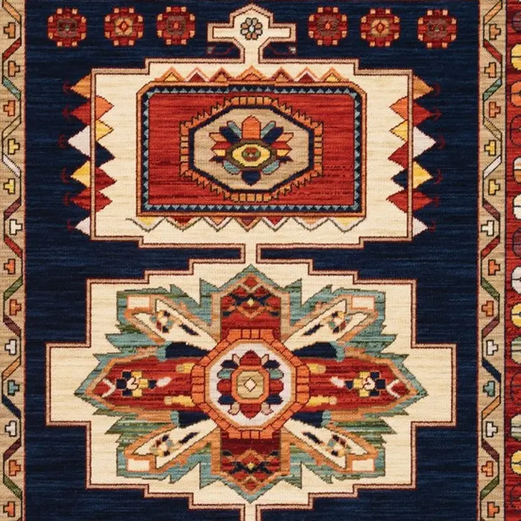 3' X 5' Blue And Red Medallion Area Rug