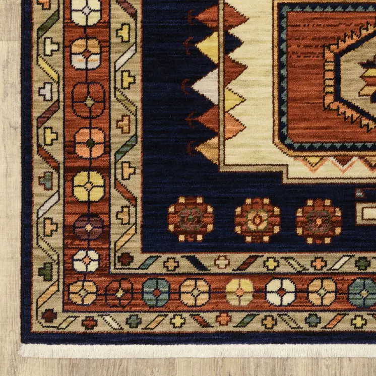 5' X 8' Blue And Red Medallion Area Rug