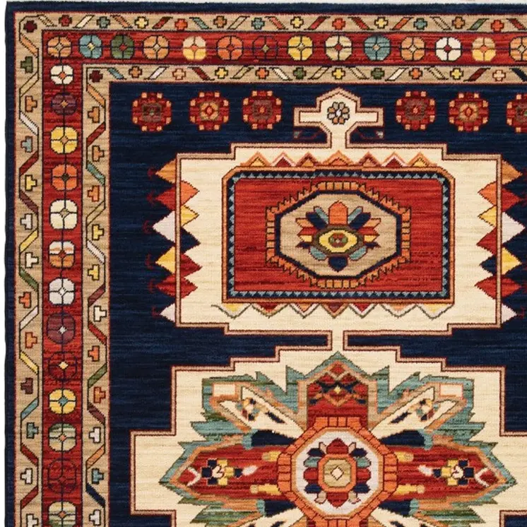8' X 11' Blue And Red Medallion Area Rug
