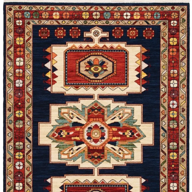 8' X 11' Blue And Red Medallion Area Rug