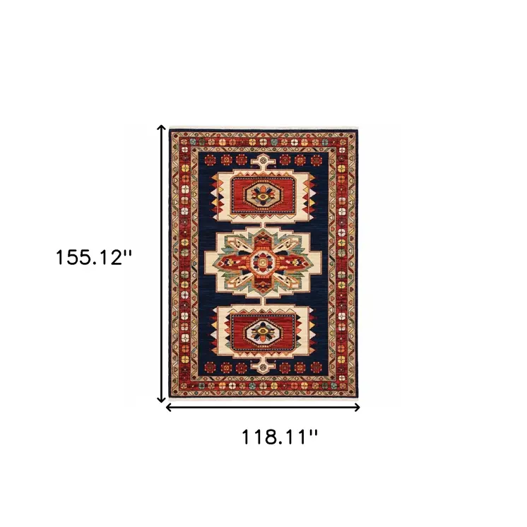 10' X 13' Blue And Red Medallion Area Rug