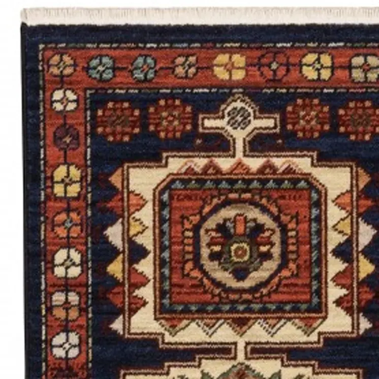6' Blue And Red Wool Handmade Runner Rug