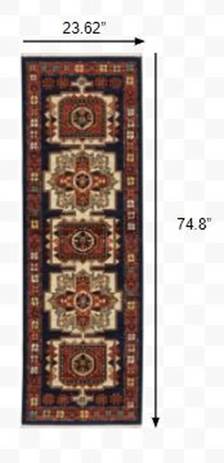 6' Blue And Red Wool Handmade Runner Rug