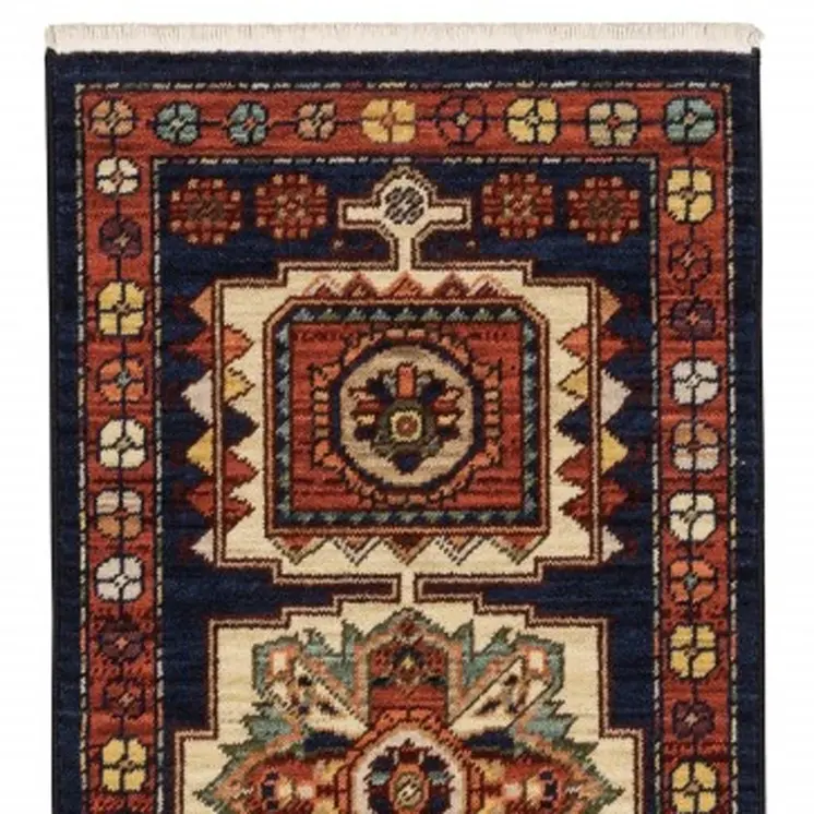 6' Blue And Red Wool Handmade Runner Rug