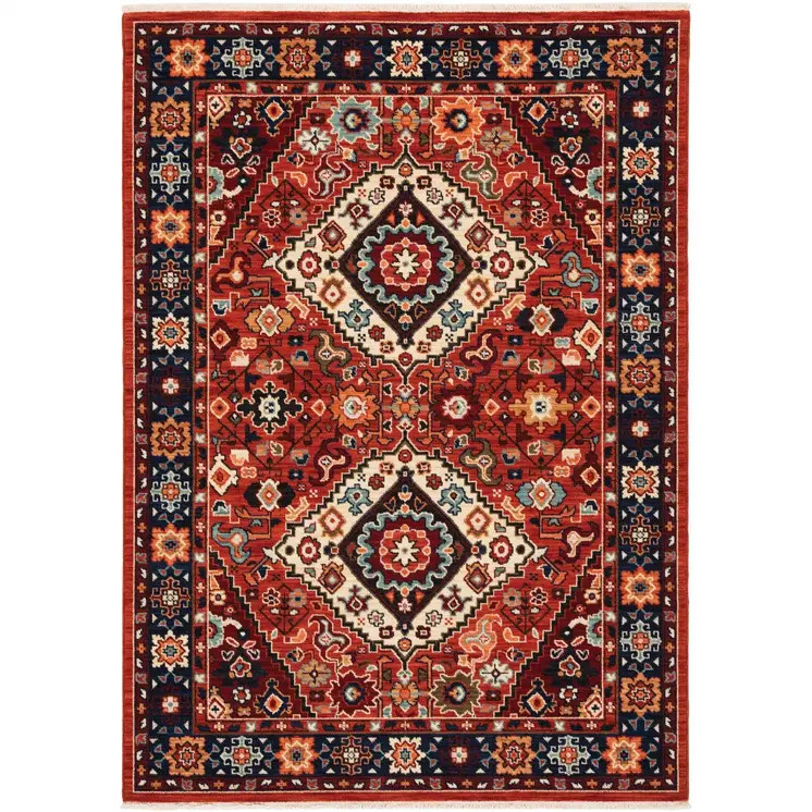 5' X 8' Red And Blue Oriental Area Rug