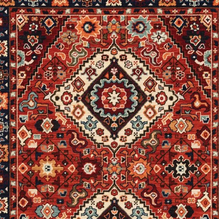 7' X 10' Red And Blue Oriental Area Rug