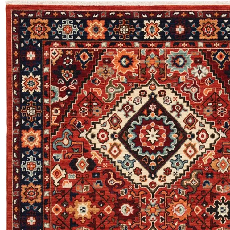 8' X 11' Red And Blue Oriental Area Rug