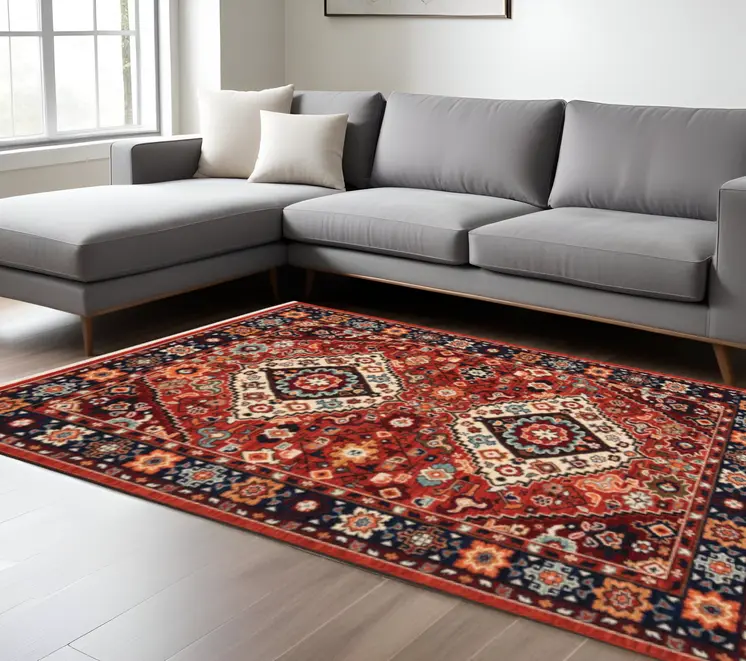 10' X 13' Red And Blue Oriental Area Rug