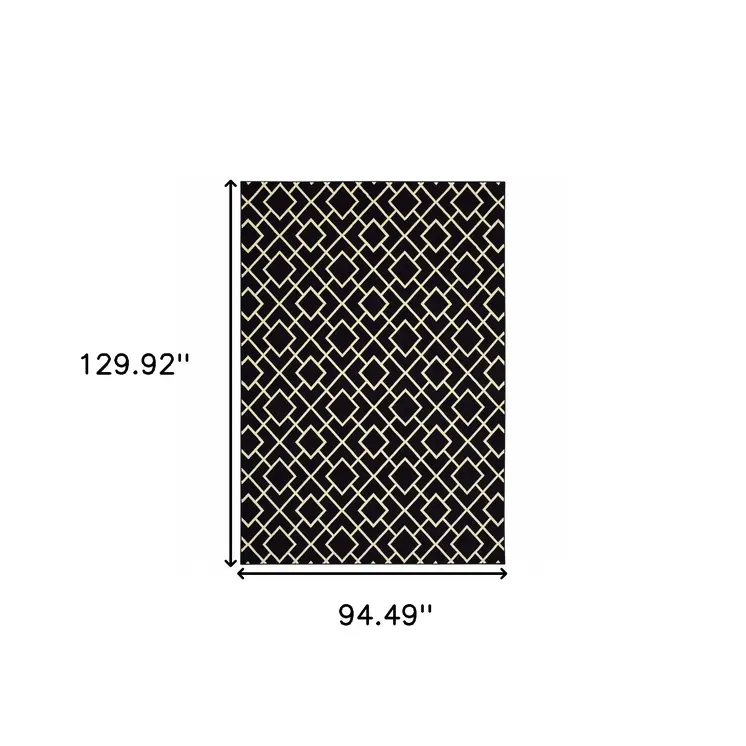 8' X 11' Black And Ivory Diamond Area Rug