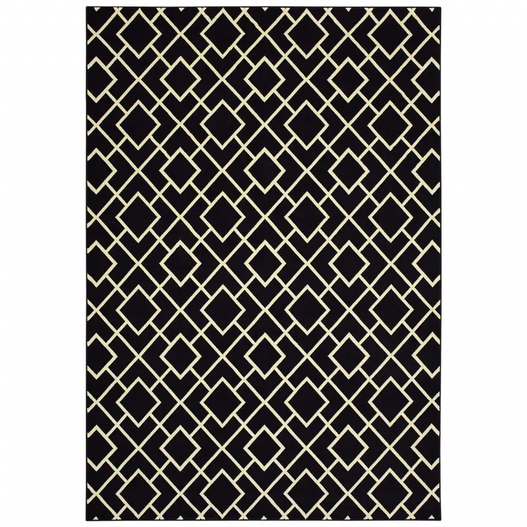 10' X 13' Black And Ivory Diamond Area Rug