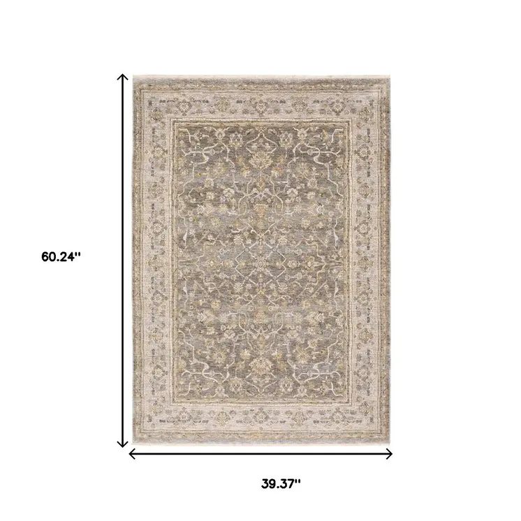 3' X 5' Beige Grey Machine Woven Oriental Indoor Arean Rug