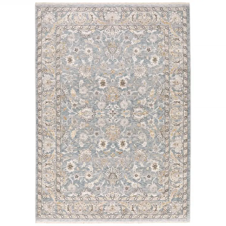 7' X 10' Blue And Ivory Oriental Distressed Area Rug