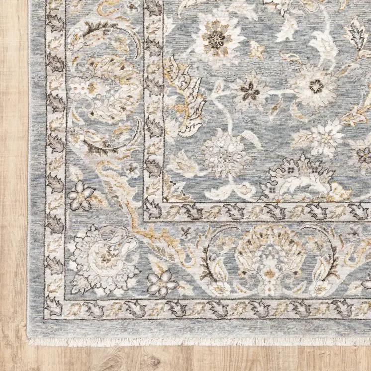 7' X 10' Blue And Ivory Oriental Distressed Area Rug