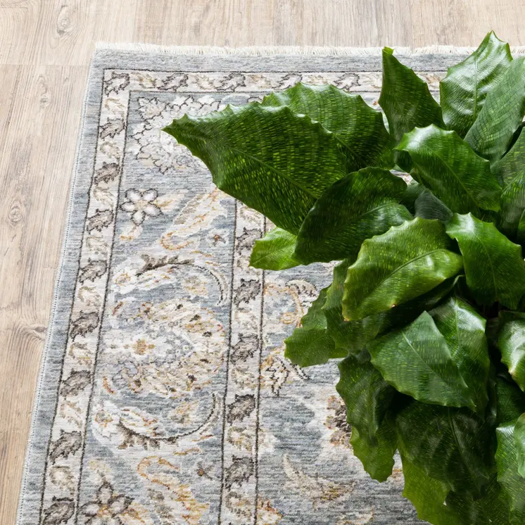 7' X 10' Blue And Ivory Oriental Distressed Area Rug